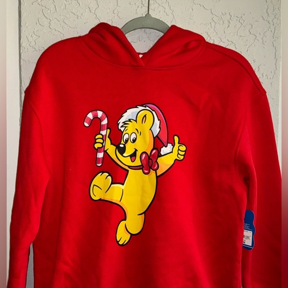 HARIBO Unisex Red Hoodie with Bear and Candy Cane Design- Size L14 (NWT) - Picture 2 of 10